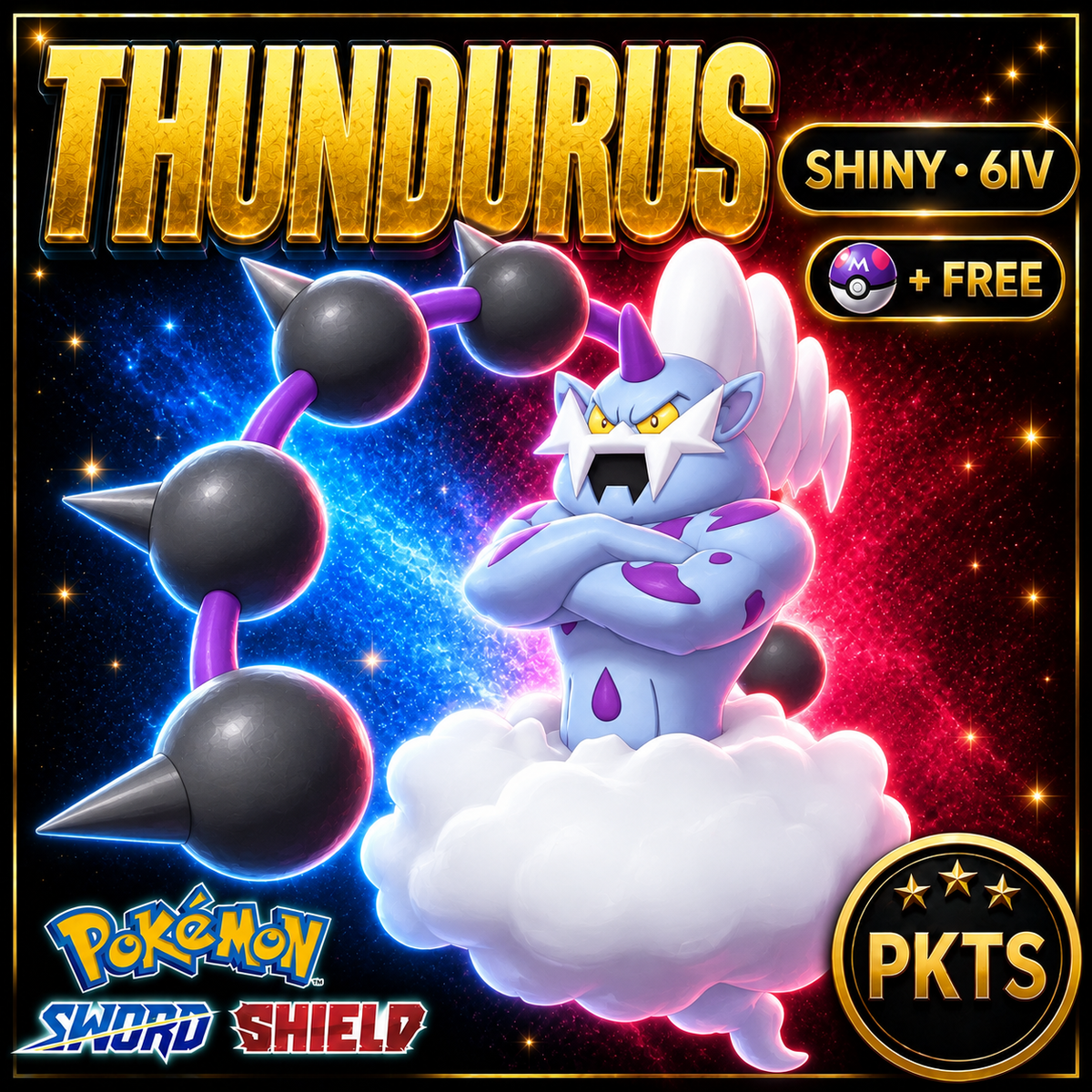Shiny Thundurus Pokémon Sword Shield 6IV PKTS Image 1