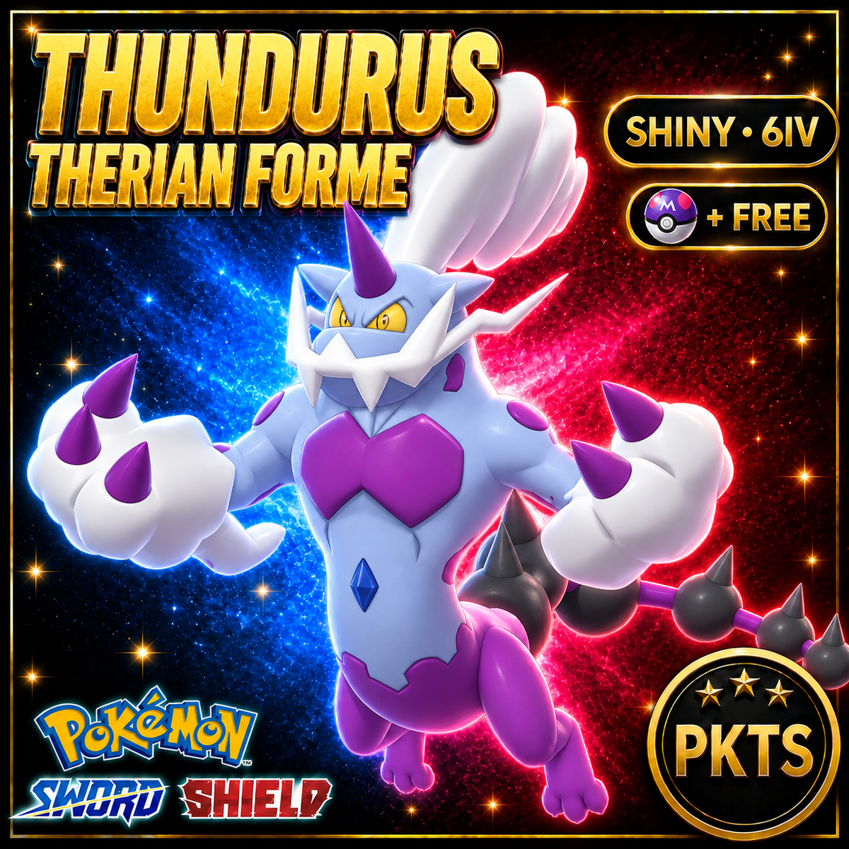 Shiny Thundurus Therian Forme Pokémon Sword Shield 6IV PKTS Image 1