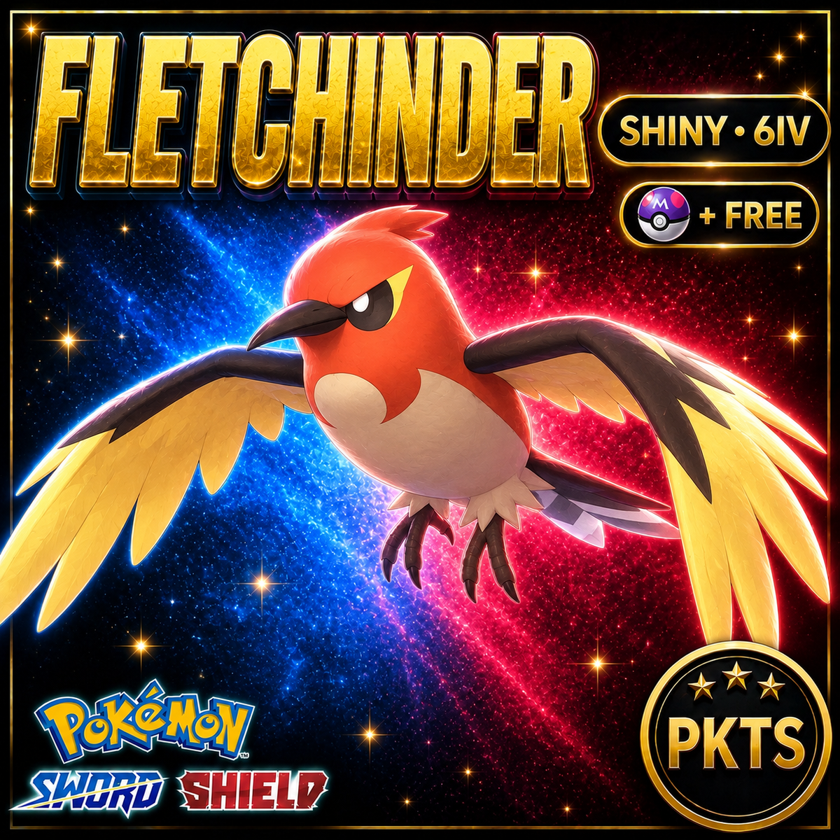 Shiny Fletchinder Pokémon Sword Shield 6IV PKTS Image 1