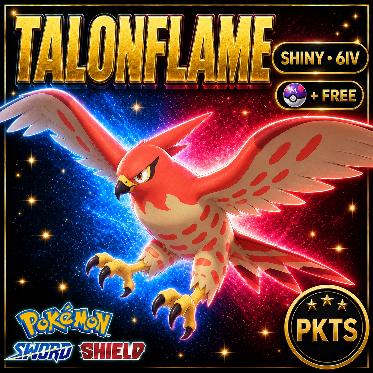 Shiny Talonflame Pokémon Sword Shield 6IV PKTS Image 1