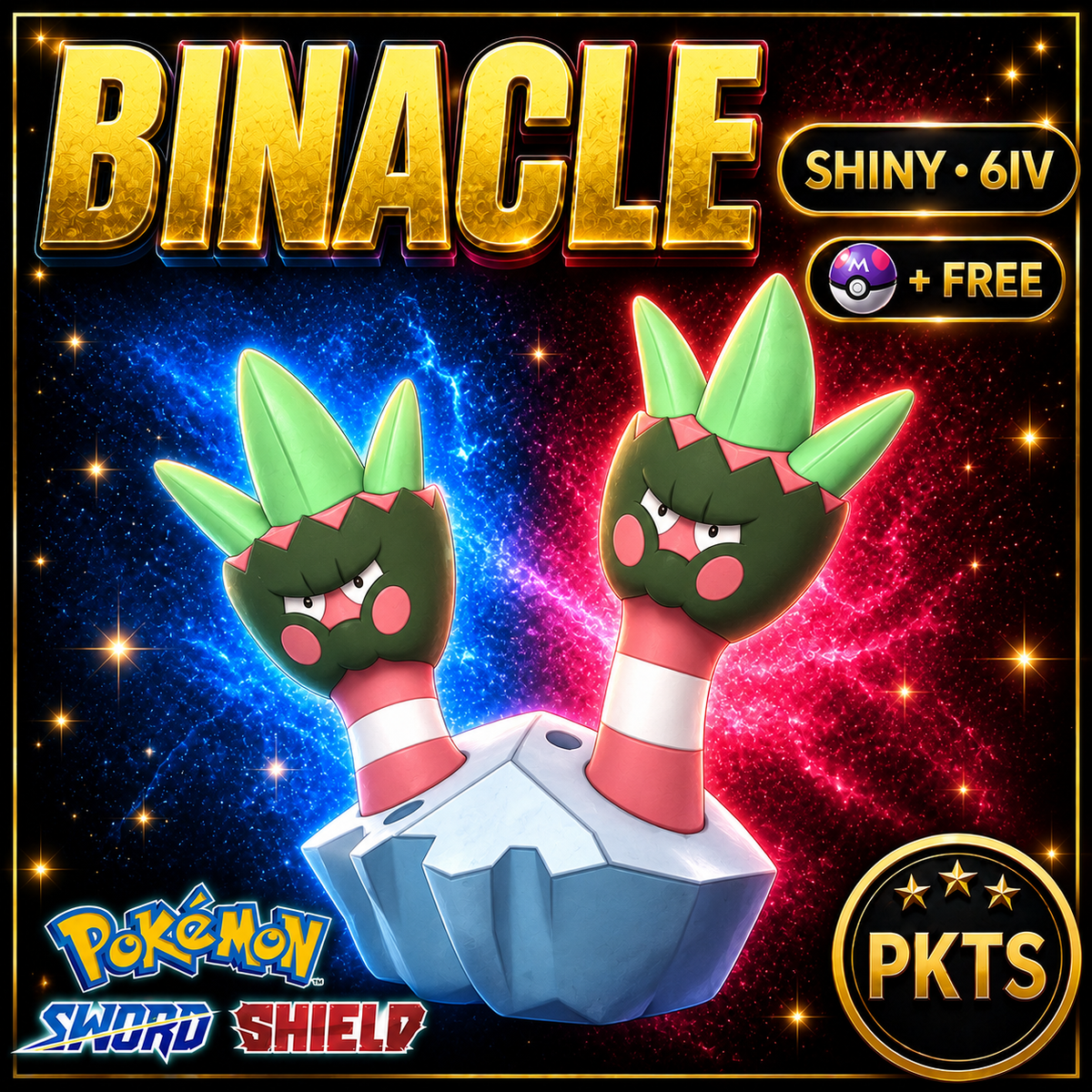 Shiny Binacle Pokémon Sword Shield 6IV PKTS Image 1