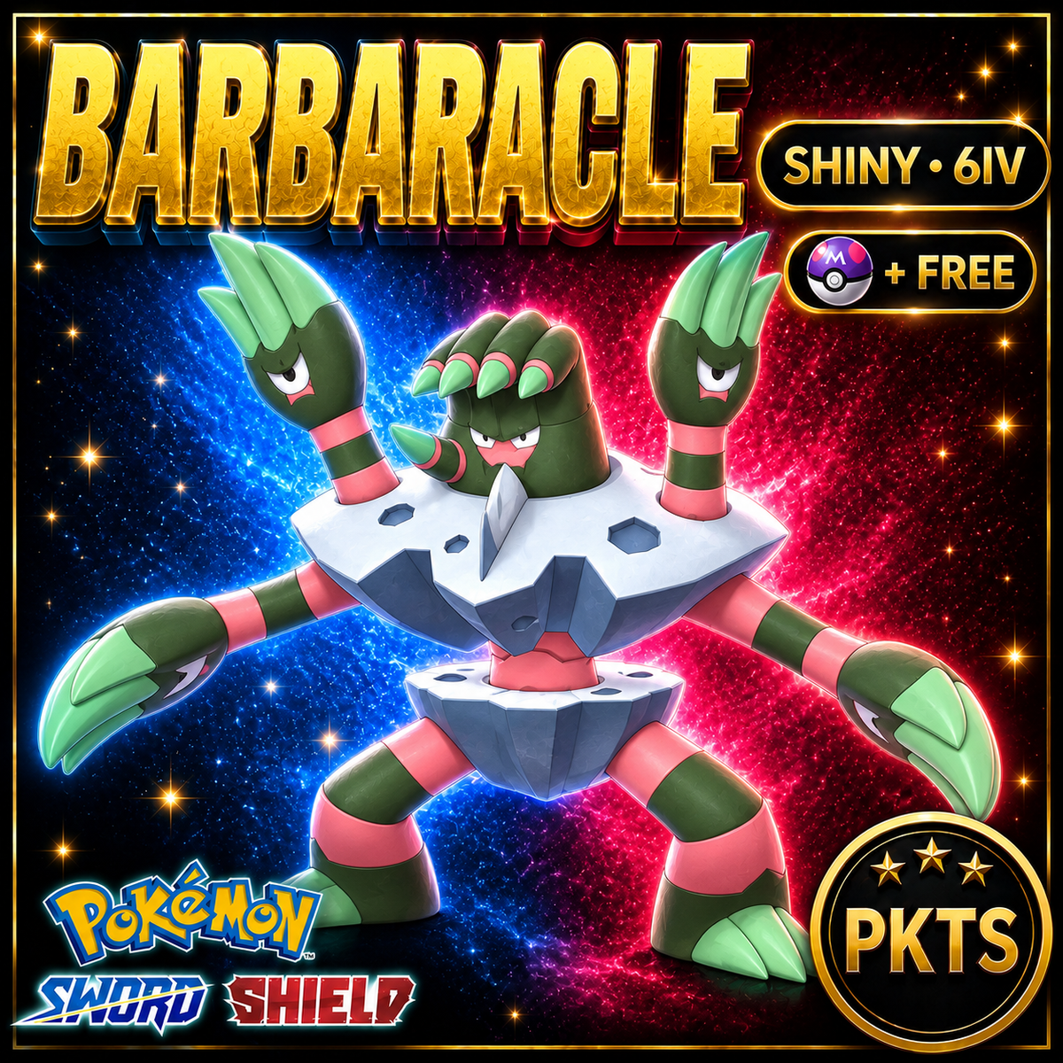 Shiny Barbaracle Pokémon Sword Shield 6IV PKTS Image 1