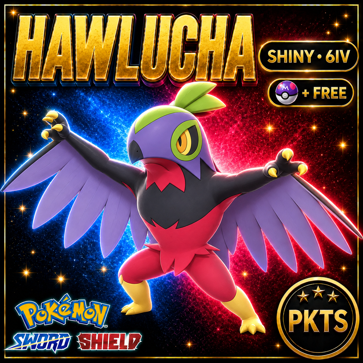 Shiny Hawlucha Pokémon Sword Shield 6IV PKTS Image 1