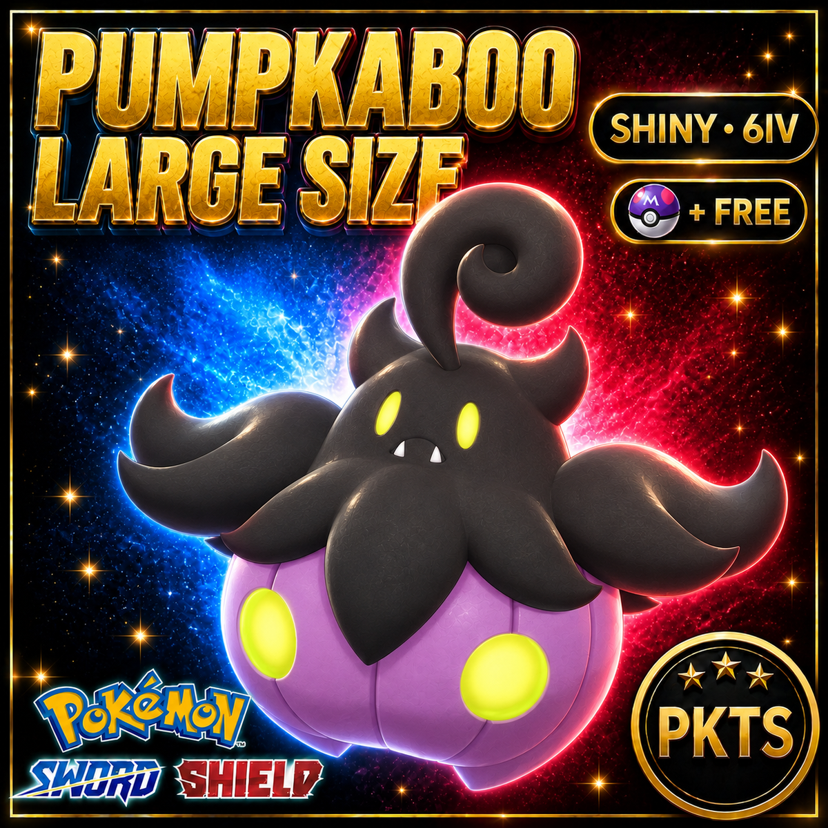 Shiny Pumpkaboo Large Size Pokémon Sword Shield 6IV PKTS Image 1