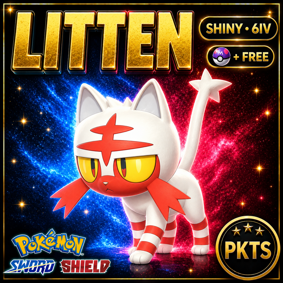 Shiny Litten Pokémon Sword Shield 6IV PKTS Image 1