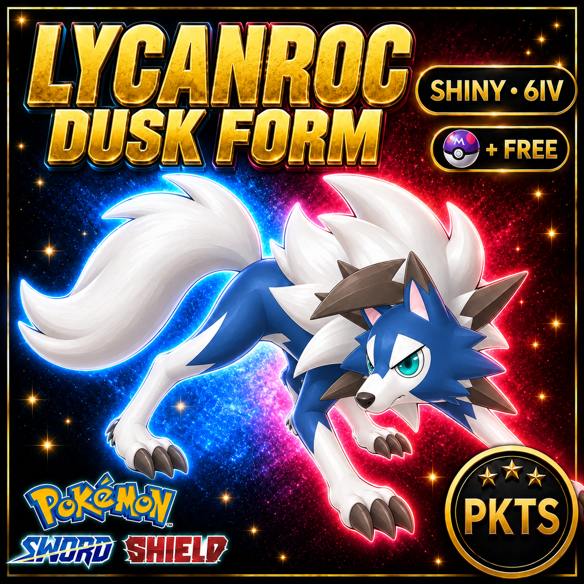 Shiny Lycanroc Dusk Form Pokémon Sword Shield 6IV PKTS Image 1