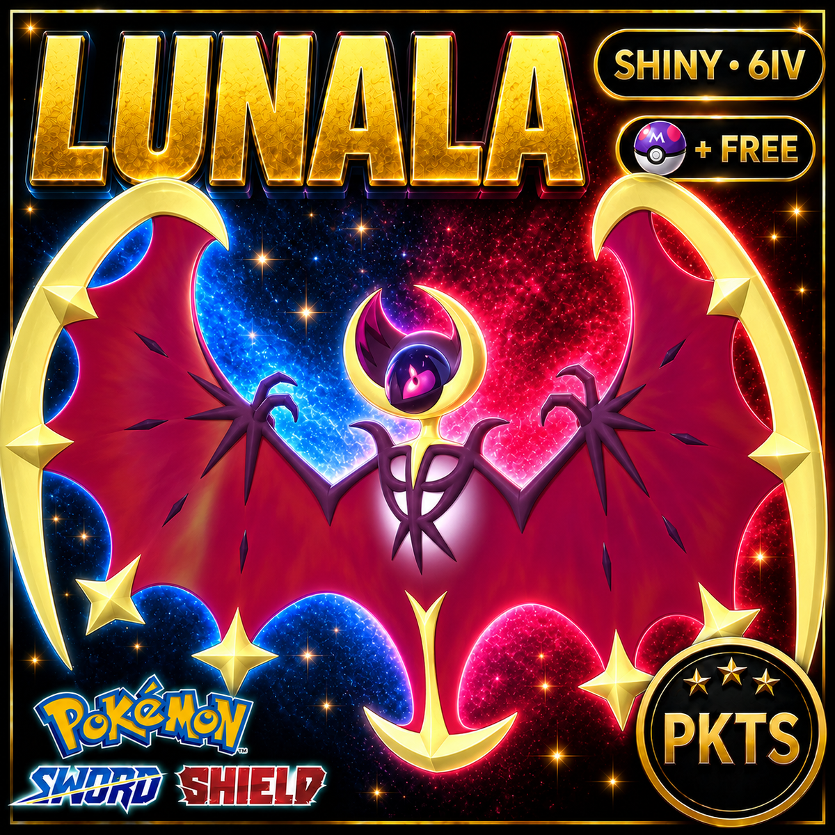 Shiny Lunala Pokémon Sword Shield 6IV PKTS Image 1