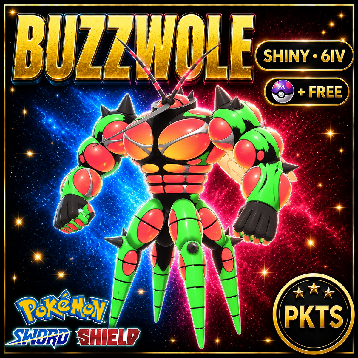 Shiny Buzzwole Pokémon Sword Shield 6IV PKTS Image 1