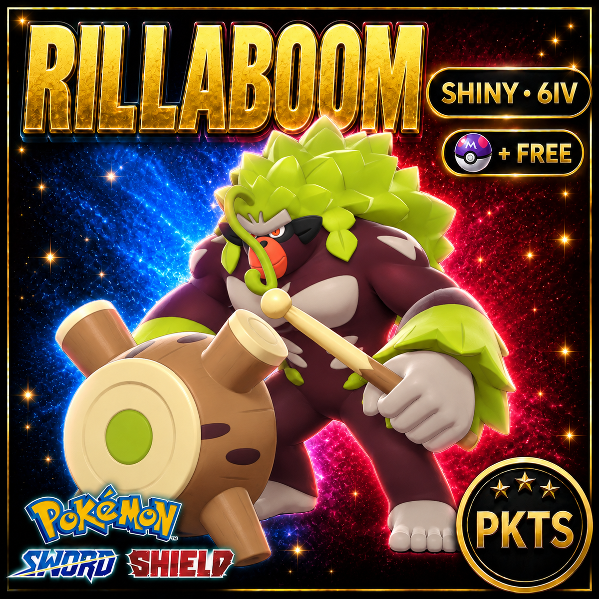 Shiny Rillaboom Pokémon Sword Shield 6IV PKTS Image 1