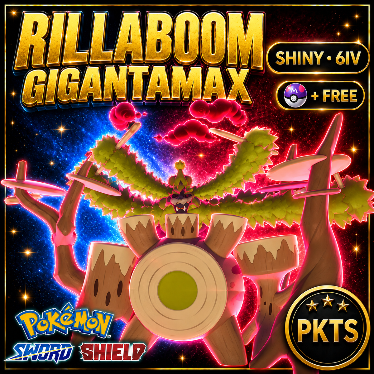 Shiny Rillaboom Gigantamax Pokémon Sword Shield 6IV PKTS Image 1