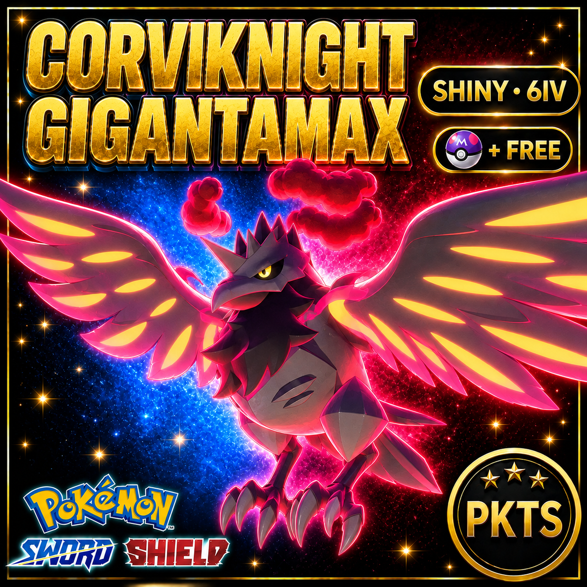 Shiny Corviknight Gigantamax Pokémon Sword Shield 6IV PKTS Image 1