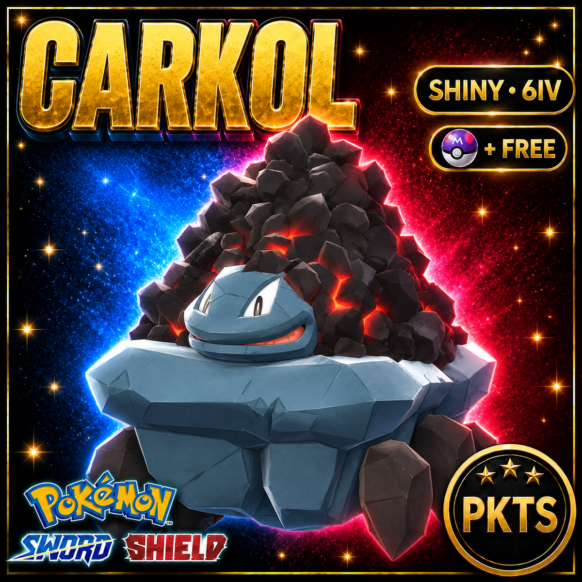 Shiny Carkol Pokémon Sword Shield 6IV PKTS Image 1