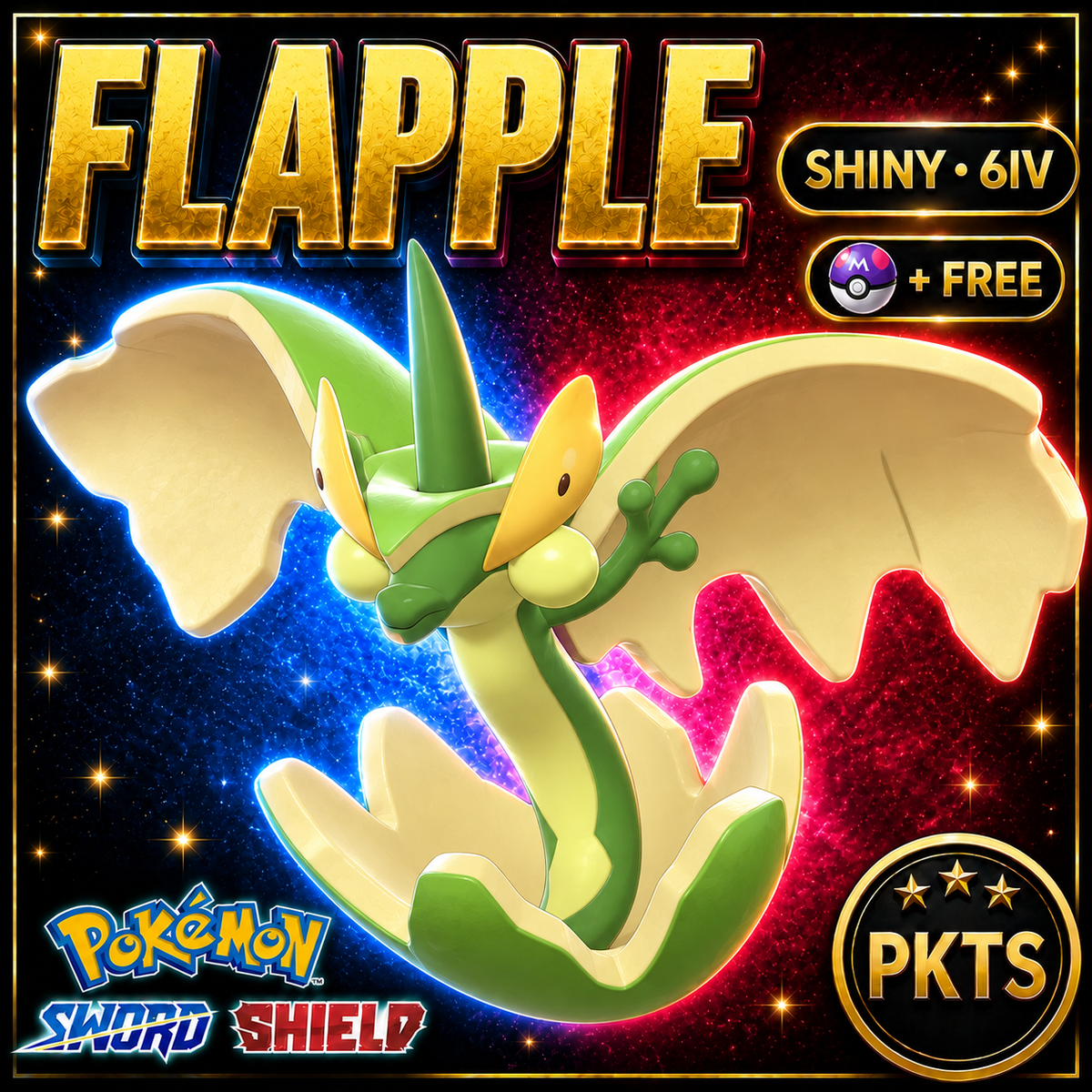 Shiny Flapple Pokémon Sword Shield 6IV PKTS Image 1
