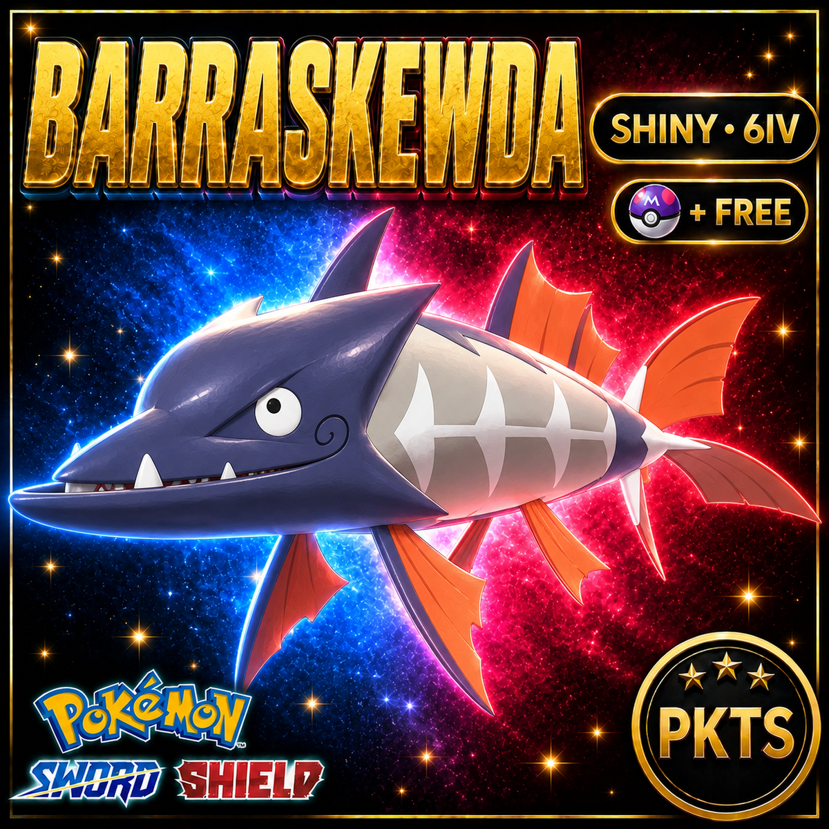 Shiny Barraskewda Pokémon Sword Shield 6IV PKTS Image 1