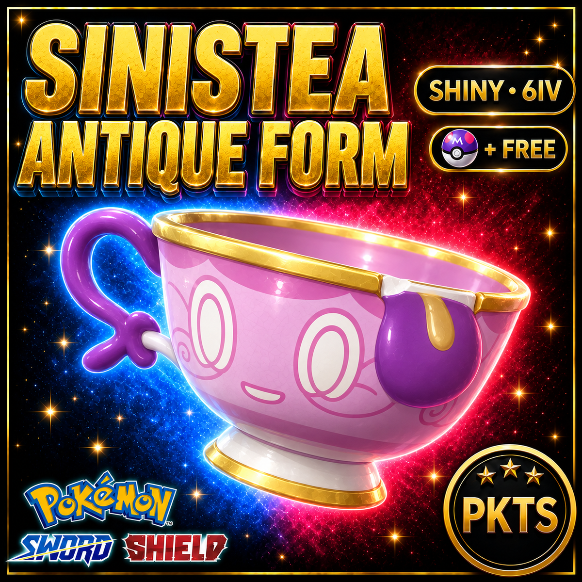 Shiny Sinistea Antique Form Pokémon Sword Shield 6IV PKTS Image 1