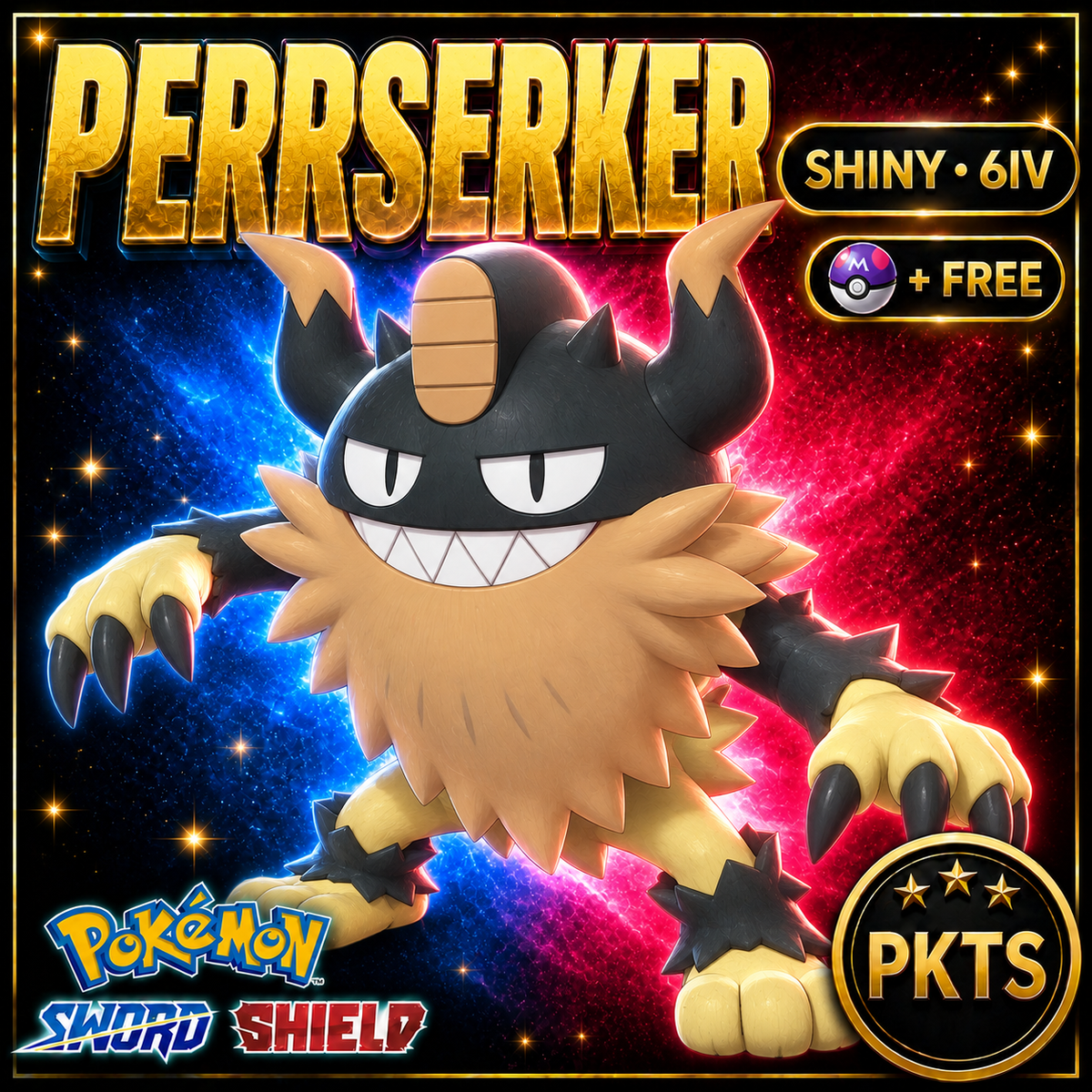 Shiny Perrserker Pokémon Sword Shield 6IV PKTS Image 1
