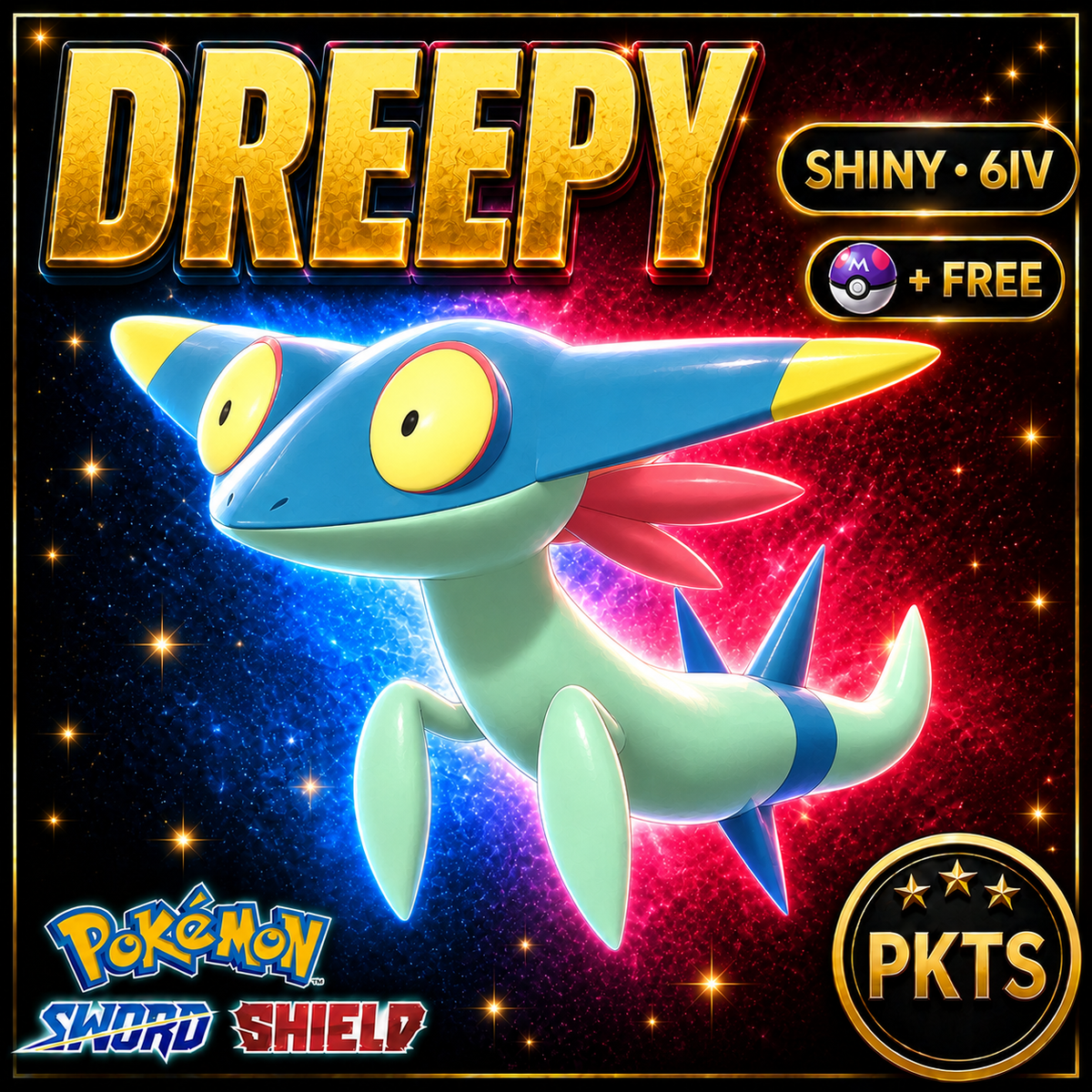 Shiny Dreepy Pokémon Sword Shield 6IV PKTS Image 1