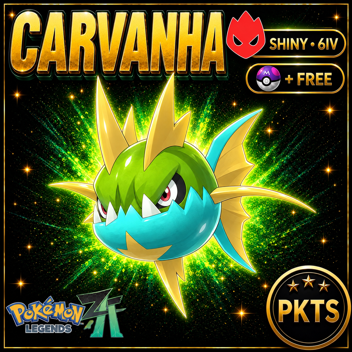 Shiny Alpha Carvanha — Pokémon Legends Z-A — PKTS product image