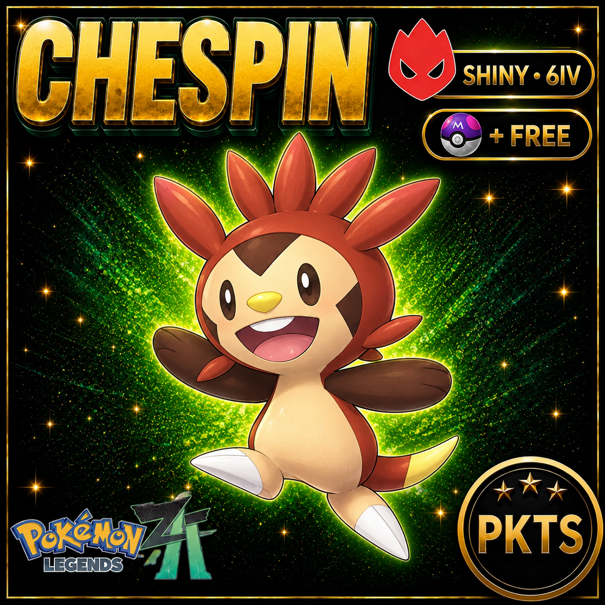 Shiny Alpha Chespin Pokémon Legends ZA 6IV Competitive Battle Ready - Image 1