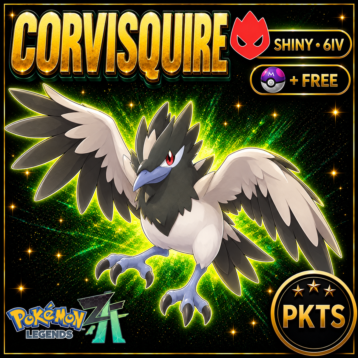 Shiny Alpha Corvisquire Pokémon Legends ZA 6IV Competitive Battle Ready - Image 1