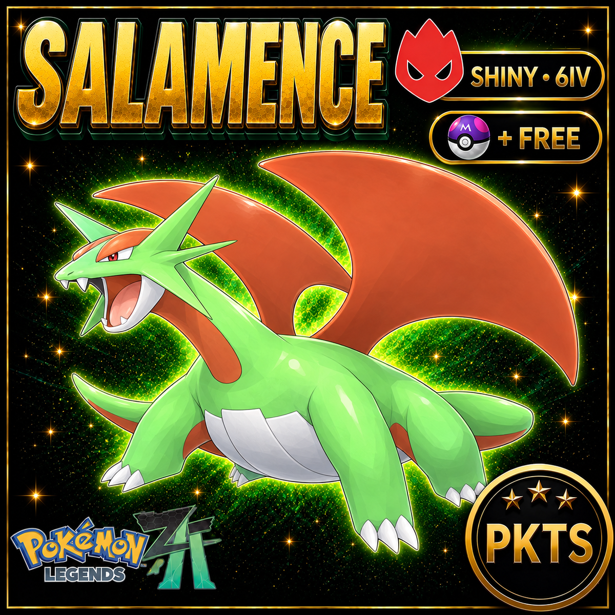 Shiny Alpha Salamence Pokémon Legends ZA 6IV Competitive Battle Ready - Image 1