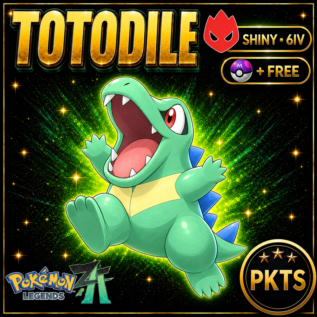 Shiny Alpha Totodile Pokémon Legends ZA 6IV Competitive Battle Ready - Image 1