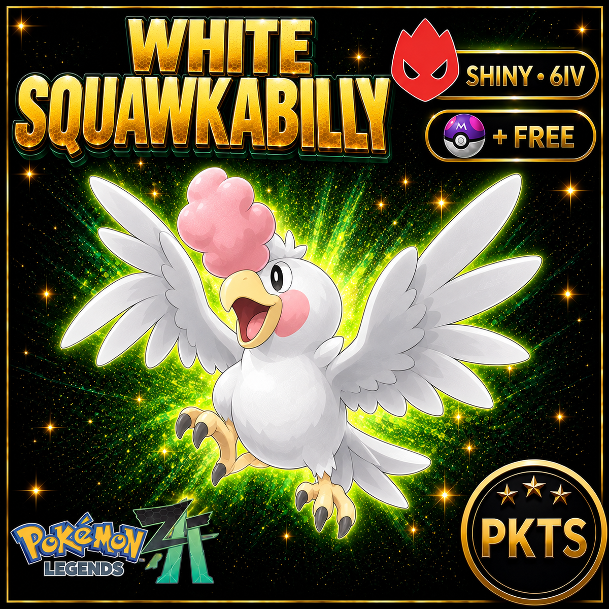 Shiny Alpha White Squawkabilly — Pokémon Legends Z-A — PKTS product image
