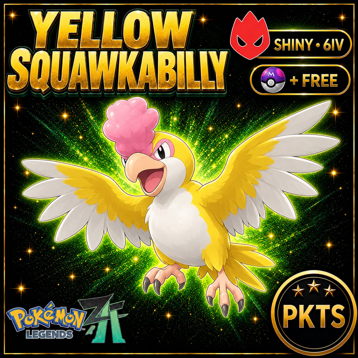 Shiny Alpha Yellow Squawkabilly — Pokémon Legends Z-A — PKTS product image