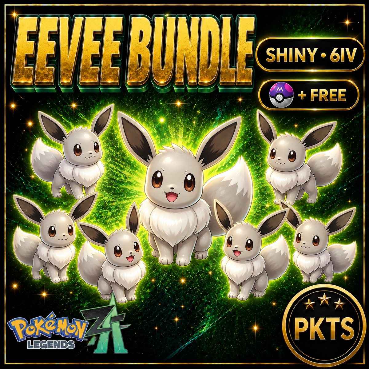 Pokemon ZA Eevee Bundle Pack Shiny 6IV Pokémon Legends ZA 6IV Competitive Battle Ready Any Held Item Mega Evolution Pokedex - Image 1