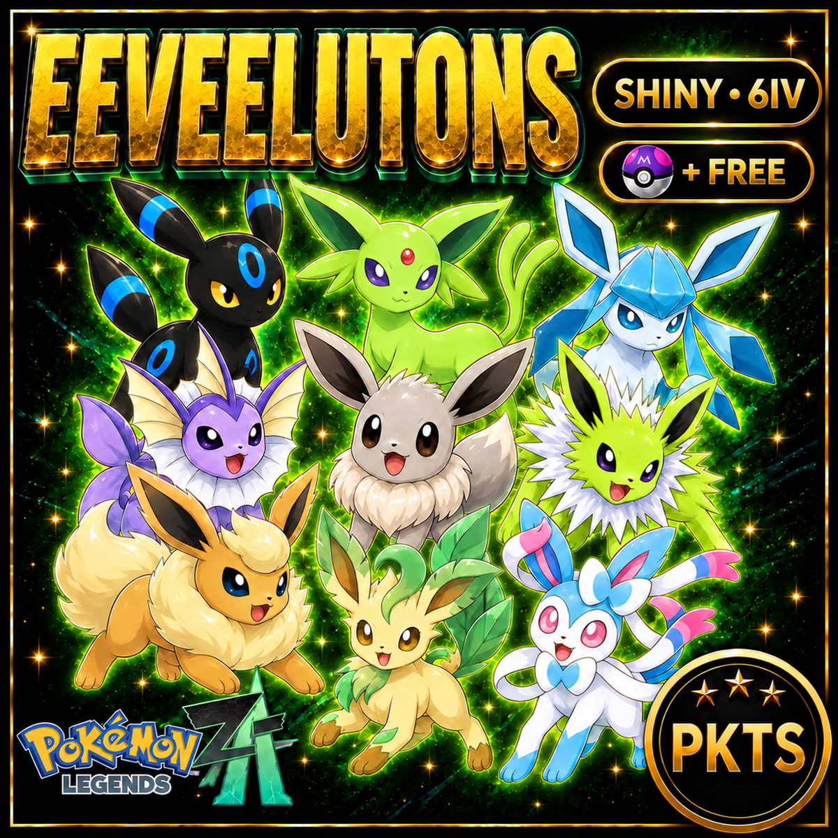 Pokemon ZA Eeveelution Bundle Pack Shiny 6IV Pokémon Legends ZA 6IV Competitive Battle Ready Any Held Item Mega Evolution Pokedex - Image 1