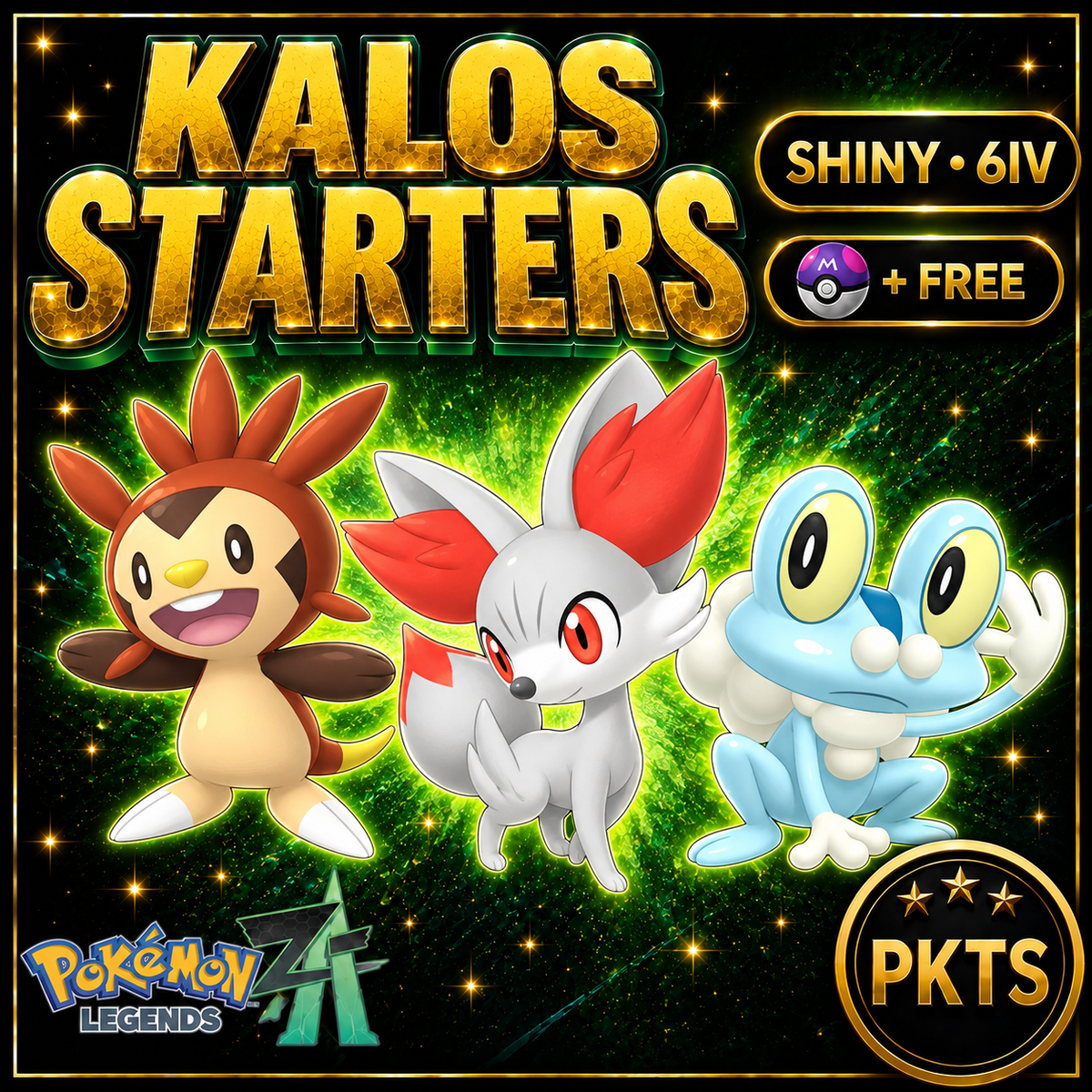 Pokemon Za STARTER Pack KALOS Shiny 6IV Pokémon Legends ZA 6IV Competitive Battle Ready Any Held Item Mega Evolution Pokedex - Image 1