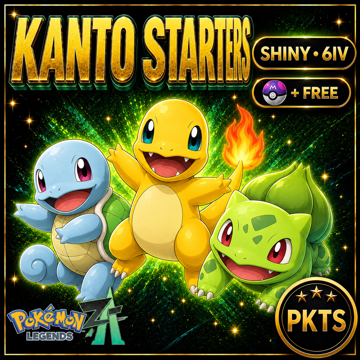 Pokemon Za STARTER Pack KANTO Shiny 6IV Pokémon Legends ZA 6IV Competitive Battle Ready Any Held Item Mega Evolution Pokedex - Image 1